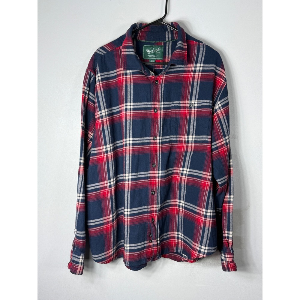 Woolrich Green Label Plaid Flannel Shirt Mens‎ 3XL Navy Red Button Down